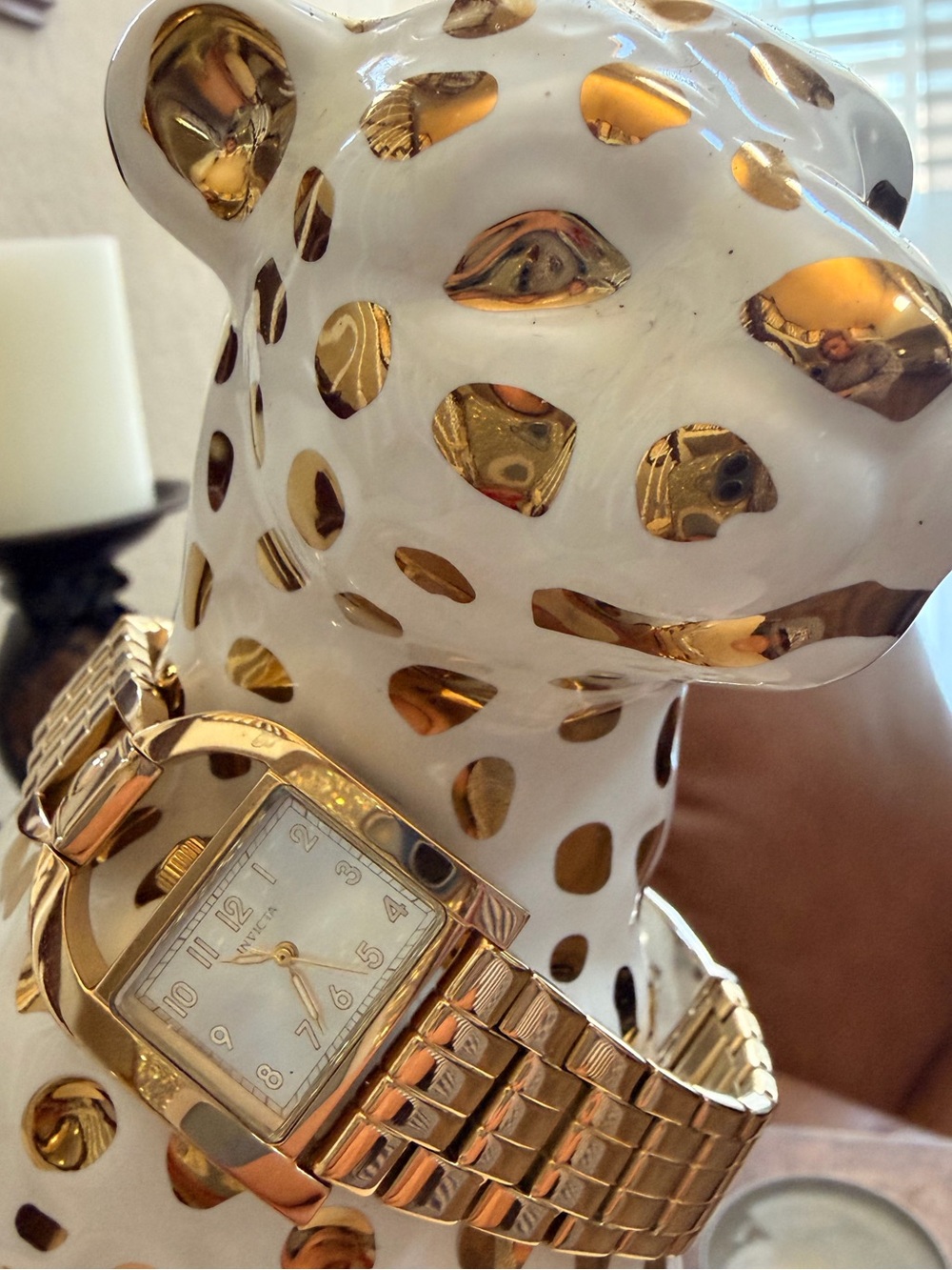⏰Invicta Gold-Tone Rectangular Women’s Bracelet Watch with Silver Dial